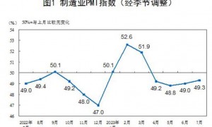 7月份中国制造业PMI为49.3% 比上月上升0.3个百分点