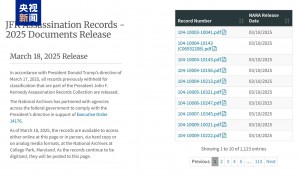 美国国家档案馆公布肯尼迪遇刺案记录